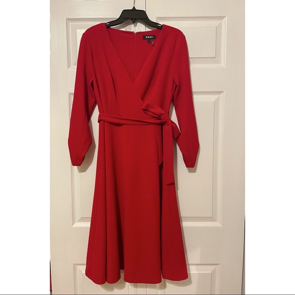 DKNY Red Wrap Midi Dress - Picture 4 of 8